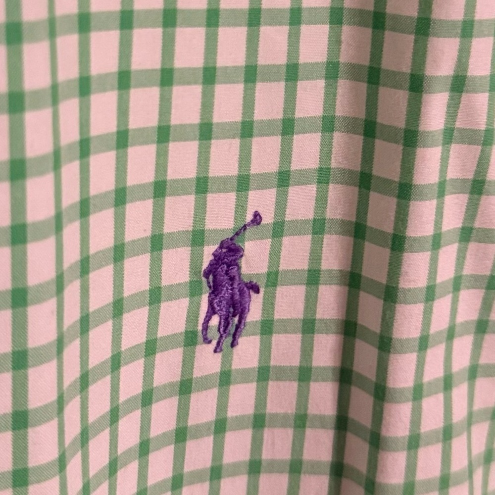 Ralph Lauren Classic Fit Green White Check Button-Down Shirt Men’s Size 18 34-35 - Picture 5 of 7